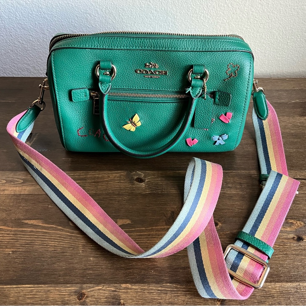 Coach Green Crossbody Bag with Gold Accents